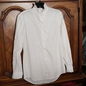 ALSO White Cotton L/S Ruffle Front Blouse Small